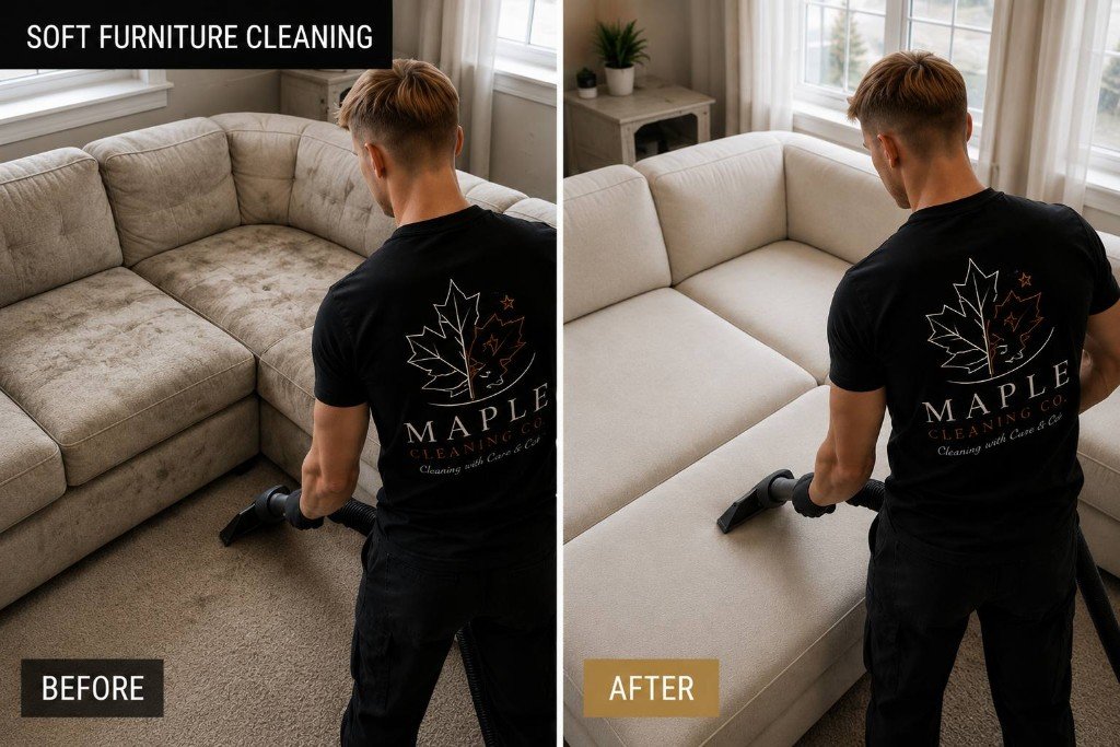 Before and after soft furniture cleaning