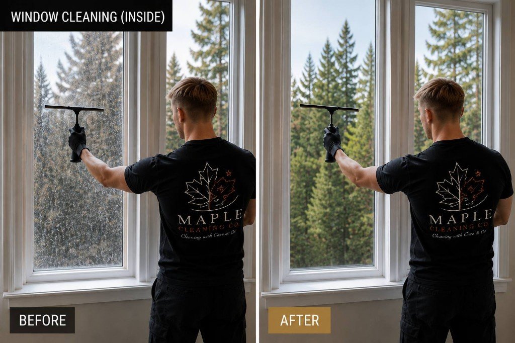 Before and after interior window cleaning