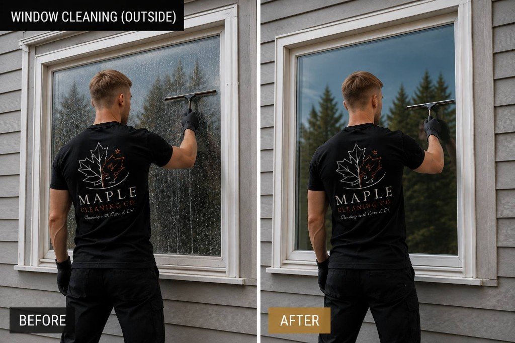 Before and after exterior window cleaning